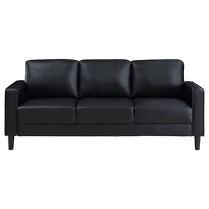English Elm Ruth Modern 2-Piece Black Faux Leather Sofa & Loveseat Set with Plush Cushions, Track Arms, Tapered Legs B062S01270