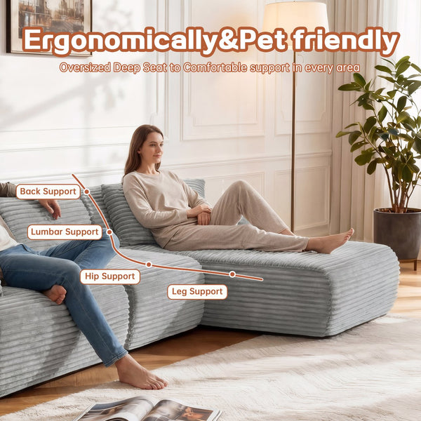 English Elm 105'' Modular Sectional with Woven Upholstery Washable Covers L-shaped Living Room Sofa W3565S00019