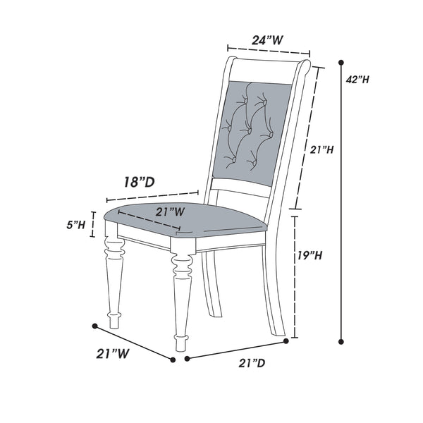 English Elm Luxury Silver Trim Tufted Dining Chairs Set of 2 — Black Faux Leather, Button Accent, 21x24x42" HSESF00F1705