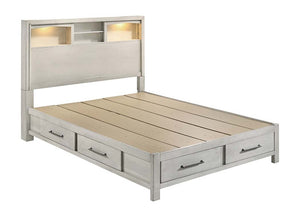 English Elm Modern Transitional Eastern King Platform Bed Open Shelves Led Lights Antique White B011S02119