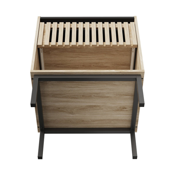 English Elm Fluted,Bedside 2-Piece Modern Nightstand Set with Fluted Drawer, Iron Legs, Quick Assembly, Compact Durable Storage W2673P206045