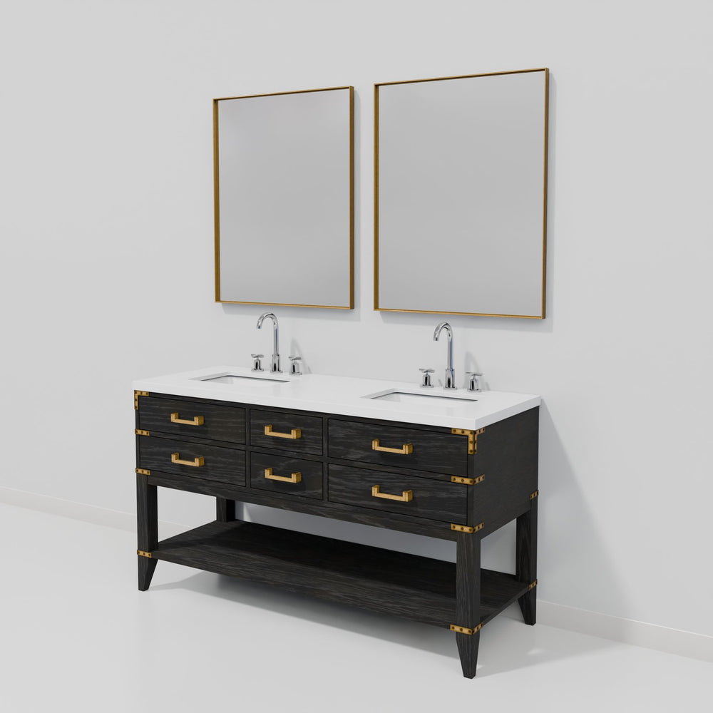 English Elm Black Oak Double Bath Vanity Set With Cultured Marble Top, Chrome Faucets, And Matching Mirrors B2731S02198