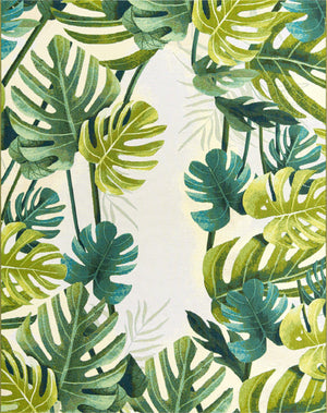 Unique Loom Outdoor Botanical Longwood Machine Made Botanical Rug Green, Olive/Ivory/Light Green 7' 10" x 10' 0"