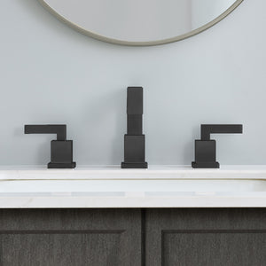 English Elm Matte Black Widespread Bathroom Faucet - Elegant Waterfall Design, 2-Handle, Durable & Modern Style T3177P277508