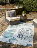 Unique Loom Outdoor Coastal Bodrum Machine Made Solid Print Rug Ivory, Navy Blue/Gray/Green 9' 0" x 12' 2"