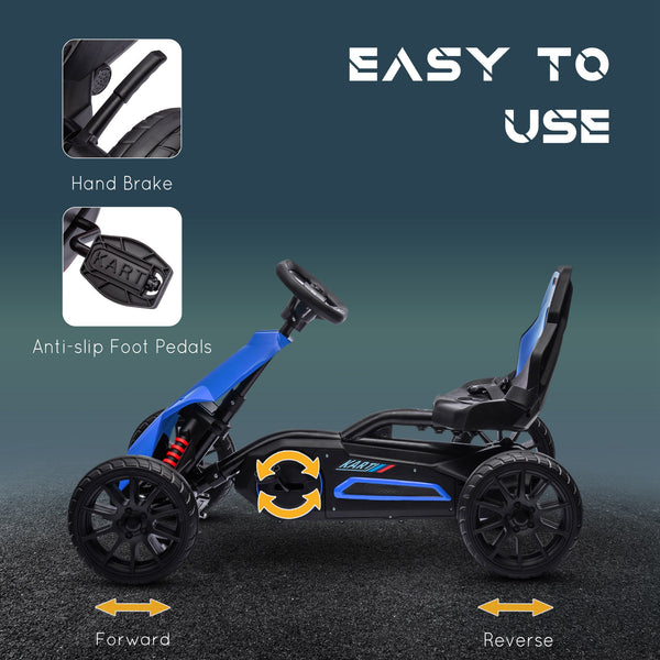 English Elm Aosom Kids Pedal Go Kart Sporty Ride on with Adjustable Seat and Eva Wheels Blue W2225P229478