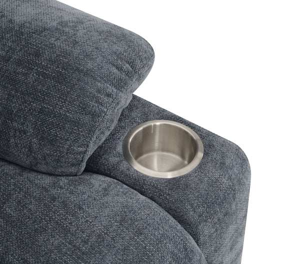 English Elm Omarion Blue Chenille Power Recliner with Lift, Heated Massage, USB, Cup Holders & Space-Saving Design B2726P245482