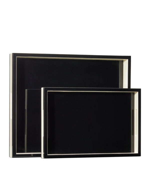 Currey & Company Navy Lacquer Tray Set Of 2 - Elegant High-gloss Finish For Serving, Organizing, And Décor Display Black Wood 1200-1019-currey-company