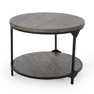 English Elm Christopher Knight Home® - COFFEE Lenka Modern Industrial Round Coffee Table - Gray Faux Wood Top, Black Iron Frame, Shelf Durable Design 67506.00GRY
