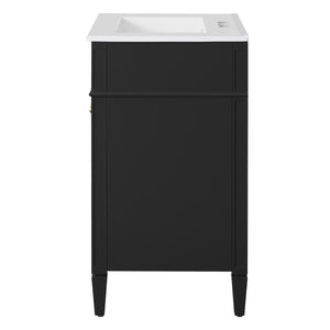 English Elm 24" Bathroom Vanity with Ceramic Basin, French-Inspired Accent Carvings, Soft-Close Doors & Storage Black N710P293309B
