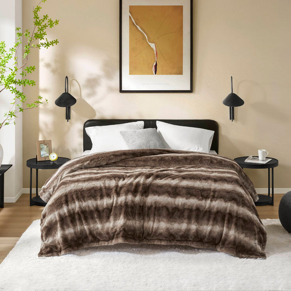 JLA Home Madison Park - Faux ultra-soft reversible faux fur blanket with faux mink reverse, machine washable, OEKO-TEX safe Brown MP51-8538