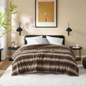 JLA Home Madison Park - Faux Luxurious Reversible Faux Fur Blanket with Plush Faux Mink Reverse, OEKO-TEX Certified Comfort Brown MP51-8540