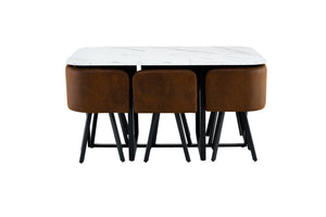English Elm Stylish Brown Pu Faux Leather Modern Dining Chair Set of Six with Sculpted Backs W3875P370933