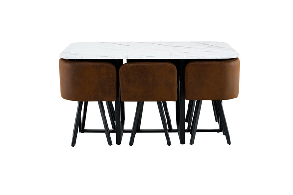 English Elm Stylish Brown Pu Faux Leather Modern Dining Chair Set of Six with Sculpted Backs W3875P370933