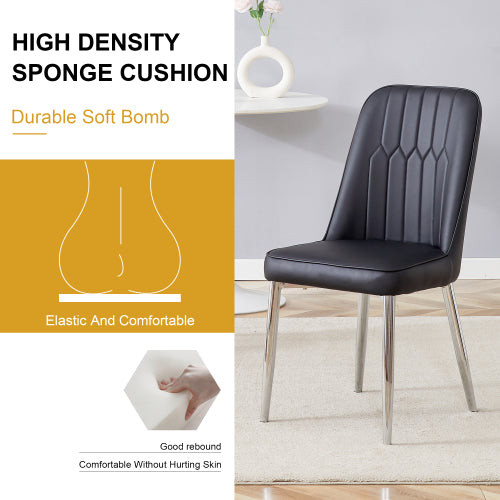 English Elm 2 Pu Leather Dining Chairs Padded Curved Seat Silver Metal Legs Modern Kitchen W2827P395056