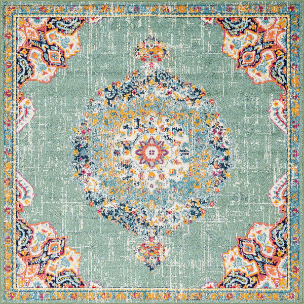Unique Loom Penrose Alexis Machine Made Medallion Rug Green, Beige/Blue/Olive/Orange/Ivory/Yellow/Pink 7' 10" x 7' 10"