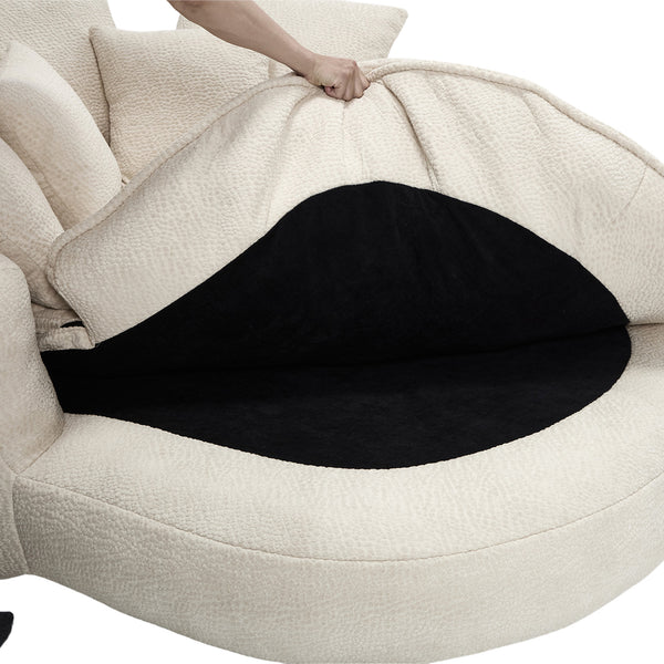 English Elm Oversized Memory Foam Chenille Bean Bag Sofa with Ergonomic Back Support, 3 Large & 2 Small Pillows Beige W395P359408