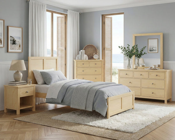 English Elm Contemporary Natural Pine Twin Bed Tall Headboard Slat Support Farmhouse Bedroom Frame B011S02458