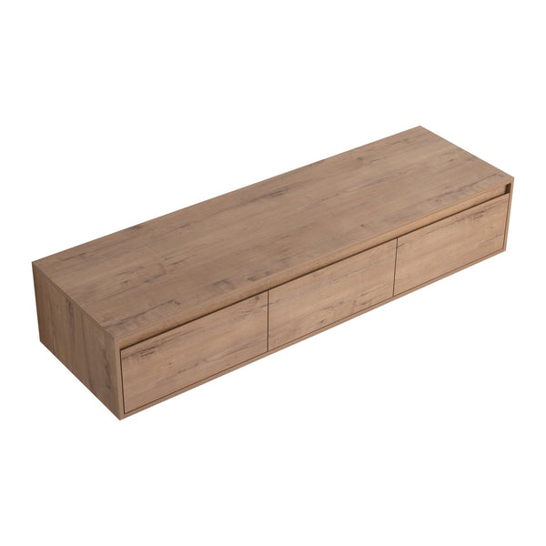 English Elm 60" Wall-Mounted Bathroom Vanity in Imitative Oak with 3 Soft-Close Drawers, Scratch & Water-Resist W999P290398
