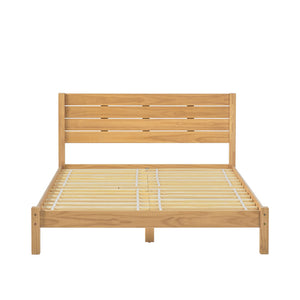 English Elm Walker Edison - Modern Modernist Queen Bedframe with Boho Slatted Headboard, Solid Pine Construction, No Box Spring Needed Natural Wood 84 L x 11 W x 9 H B185P169105