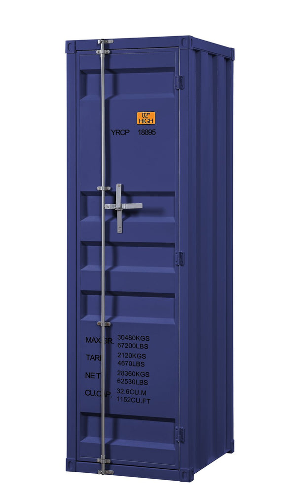 English Elm Cargo Blue Metal Wardrobe with Container Lock, Hanging Rod, Shelf & Space-Saving Legless Industrial Design B2726P263383