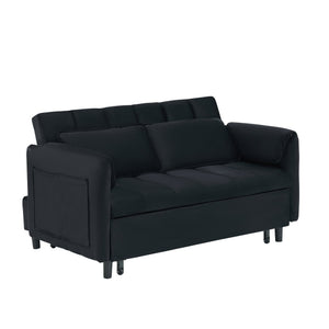 English Elm 52 Black Modern Velvet Sofa Bed 3-in-1 Convertible Loveseat with Pillows, Pockets, Metal Legs, 500lb Capacity W1658P266335