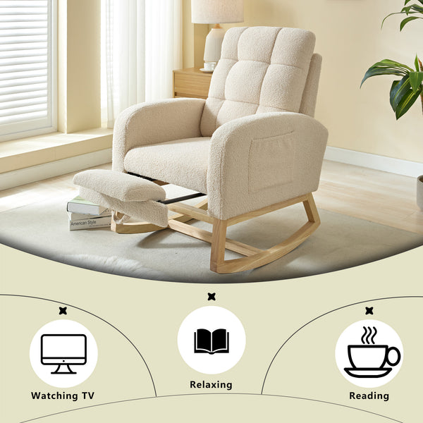 English Elm Modern Accent Rocking Chair With Adjustable Footrest, High Backrest & Side Pocket For Comfort W2725P254696