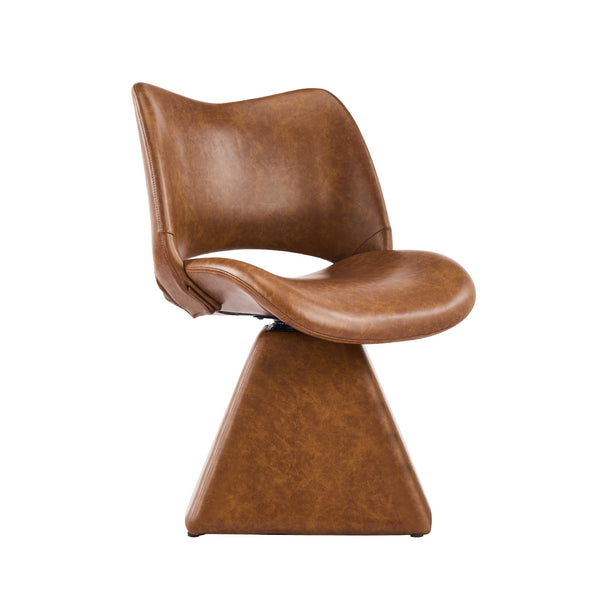 English Elm The Swivel Dining Chair with Hollow Cutout Back Faux Leather Hardwood Frame Modern Brown W3612P436512