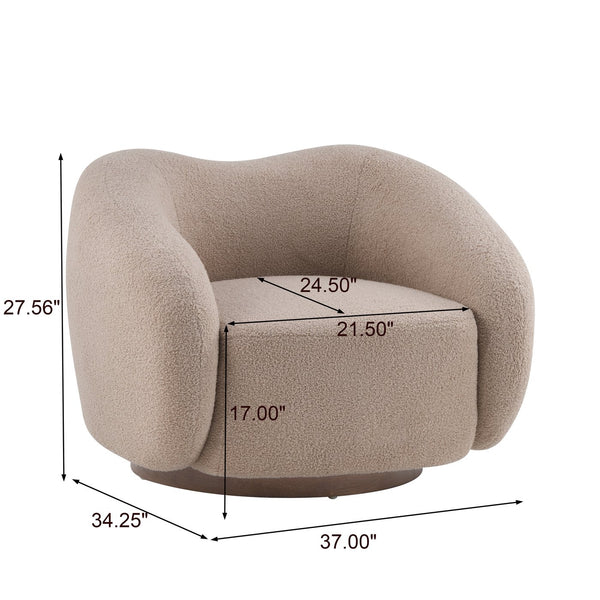 English Elm Wooden Bentwood Base Bouclé Barrel Swivel Chair for Living Room Reading Nook N776P359106B