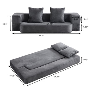 English Elm Ebern Transformable Sectional Sofa With Foam Bed - Versatile Light Grey Chenille Lounger For Small Spaces W1829P280221