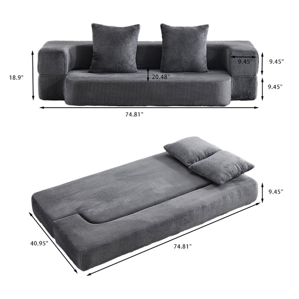 English Elm Ebern Transformable Sectional Sofa With Foam Bed - Versatile Light Grey Chenille Lounger For Small Spaces W1829P280221