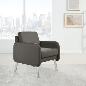 OSP Home Furnishings Lounge Chair with Faux Leather Upholstery and Chrome Legs for Reception or Waiting Areas Chair Smoke SL5601-P52