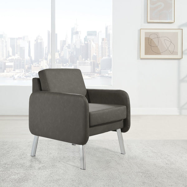 OSP Home Furnishings Lounge Chair with Faux Leather Upholstery and Chrome Legs for Reception or Waiting Areas Chair Smoke SL5601-P52