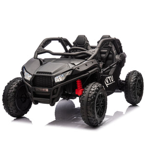 English Elm 24v Two Seater Kids Utv with Parental Remote Dual Motors Four Wheel Suspension Led Black W1578P198431