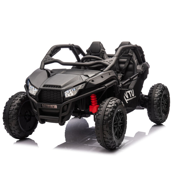 English Elm 24v Two Seater Kids Utv with Parental Remote Dual Motors Four Wheel Suspension Led Black W1578P198431