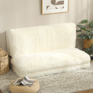 English Elm Homcom Plush Faux Fur Folding Floor Sofa Foam Filled Lounger for Bedroom Living Room W2225P485596