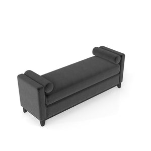 English Elm 66.34 Inch Sherpa Fleece Bench with Fluted Wood Legs Bolster Pillows Mid-century Lounge Black W1658P445921