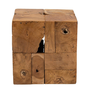 English Elm Rustic Teak Root Cube End Table Solid Wood Organic Grain Natural Indoor Outdoor B2750P470068