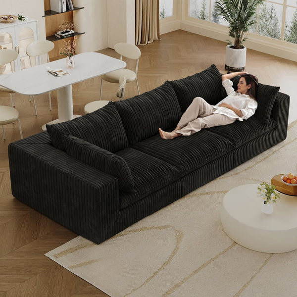 English Elm 118.2" Modular Cloud Sofa Corduroy Upholstered Deep Seat Lounge for Living Room Black W2824S00189