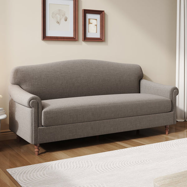 English Elm Modern Chenille Loveseat with Rolled Arms Pocket Spring Cushions and Rubberwood Legs Brown N763P362173D