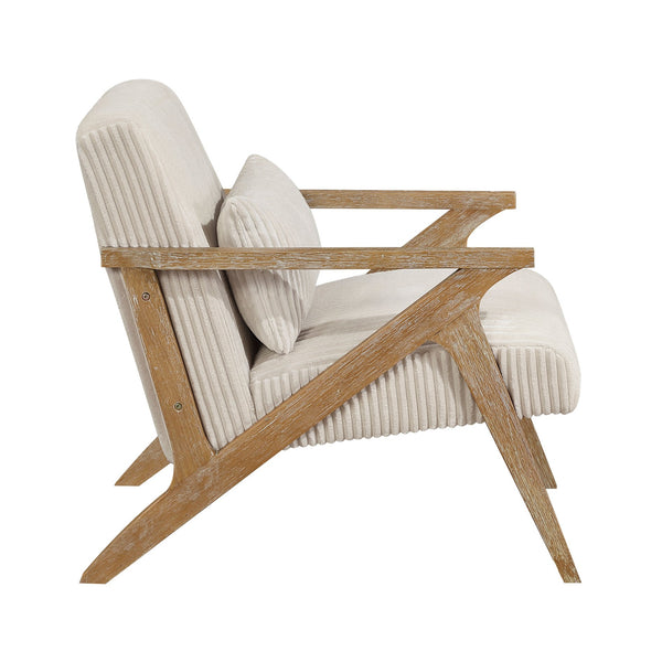 English Elm Upholstered Corduroy Accent Chair with Lumbar Pillow Rubberwood Frame Modern Sitting Room Beige B011P455639