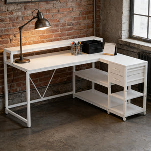English Elm Writing Desk with Five Drawers Reversible Cabinet Home Office Vanity Workstation T3971P450832