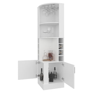 English Elm Fm Furniture Clifton Tall Corner Bar Cabinet with Wine Rack Stemware Hanger Warm Finish B128S00047