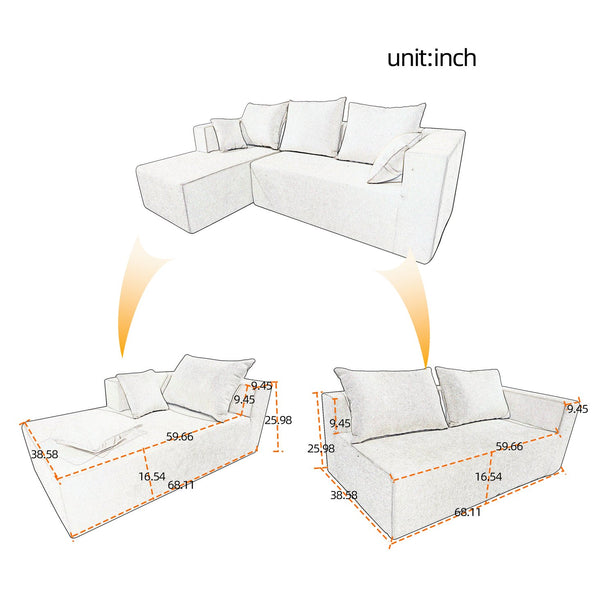 English Elm Combination Linen Sectional Sofa Bed Modular Left Corner Design for Living Rooms W3064S00003