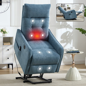 English Elm Beige Chenille Power Lift Recliner with Massage Heat and Usb for Senior Comfort Blue W1803P364113