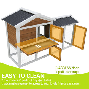 English Elm 58" Fir Wood Rabbit Hutch Waterproof Roof Galvanized Tray Small Pet Enclosure W1431P341314