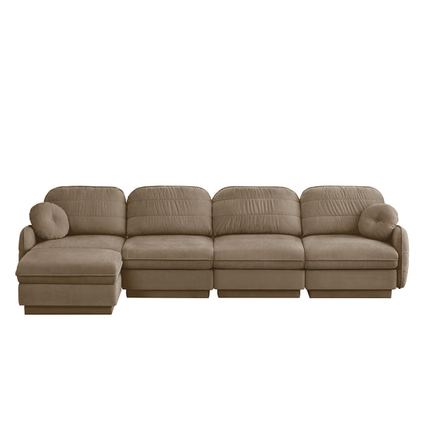 English Elm 137" Oversized Chenille Sectional Sofa with Movable Ottoman and Quilted Cushions Light Coffee W714S01763