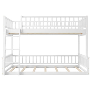 English Elm Full Xl Over Queen Bunk Bed Pine Frame with Guardrails Ladder and Slat Support White GX000450AAK