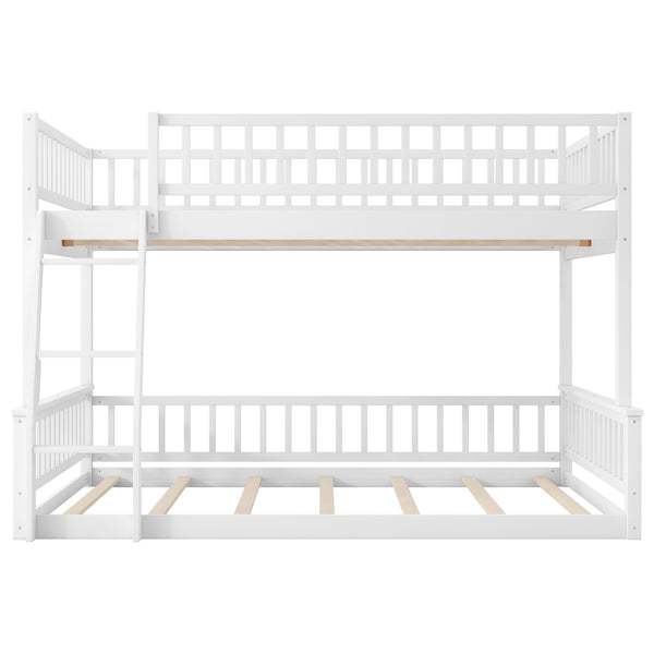 English Elm Full Xl Over Queen Bunk Bed Pine Frame with Guardrails Ladder and Slat Support White GX000450AAK