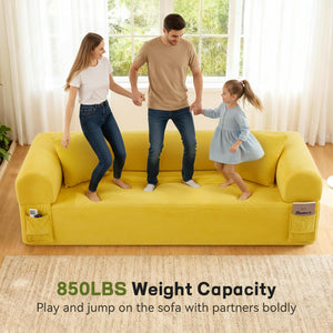English Elm 3seater Corduroy Cloud Sofa No Assembly Pillow Soft Seating for Apartments and Living Rooms Yellow W3396P483186
